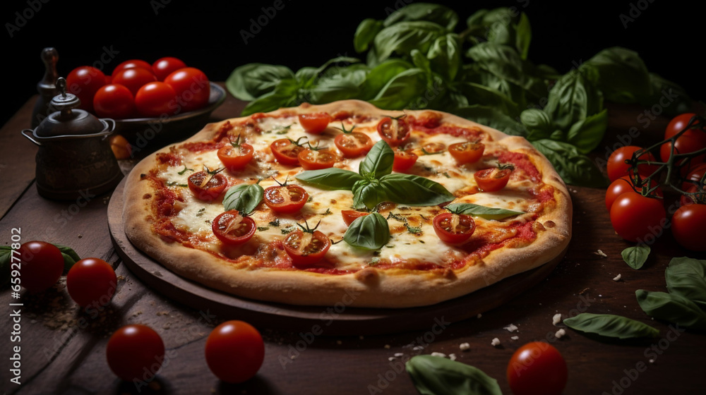 Perfect Vegetarian Italian Pizza with Melted Cheese Red Tomato