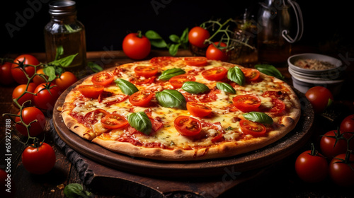 Fantastic Vegetarian Italian Pizza with Melted Cheese Red Tomato