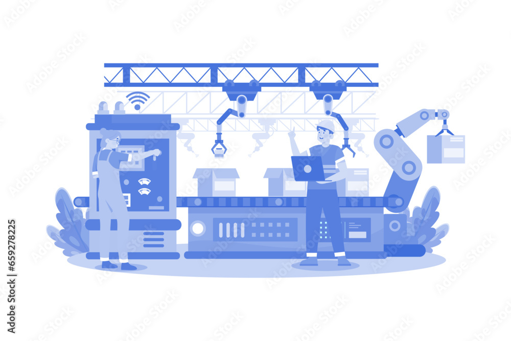 Robotic Production line Illustration concept ro white background