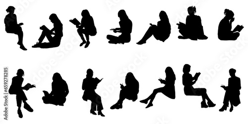 set of silhouettes of vevtor woman reading illustration #659278285