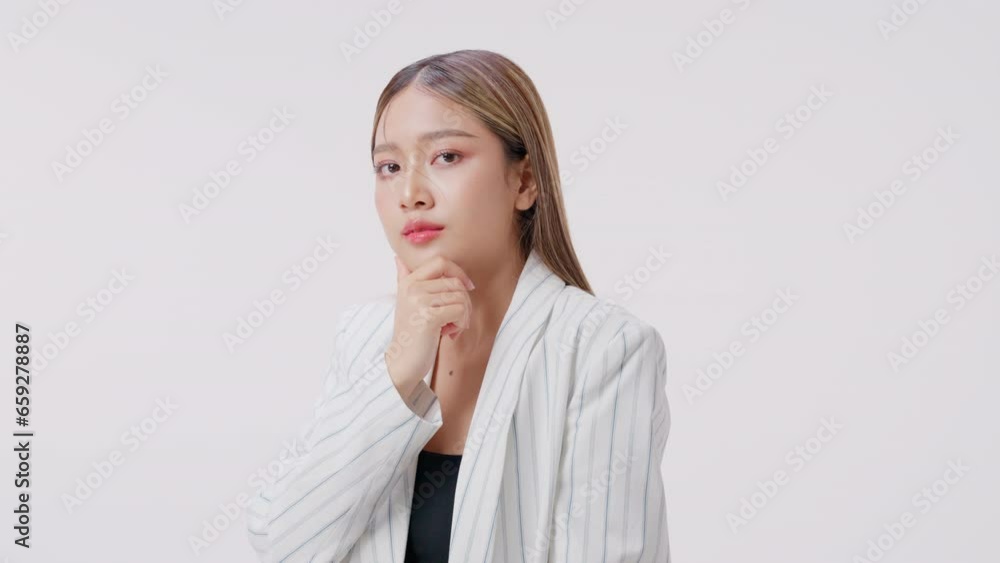 Portrait of woman wearing formal wear blazer white shirt smiling on gray background. Business concept. Portrait of woman wearing formal wear blazer white shirt smiling on gray background. Business concept.