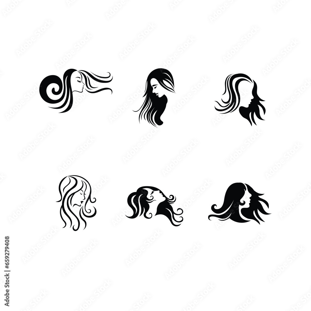Obraz premium Set of elegant logos for beauty, fashion and hairstyle related businesses.