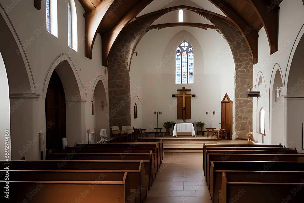 Quiet Church Interior. 3d rendering Quiet Church Interior. 3d rendering