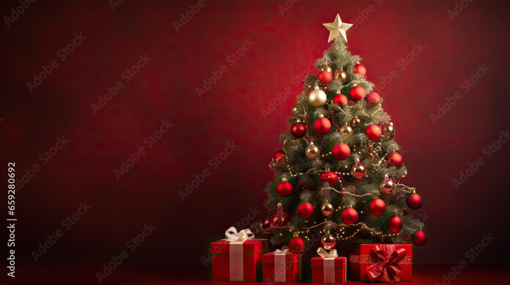 Portrait Christmas tree with gift box with sparkle background AI Generative