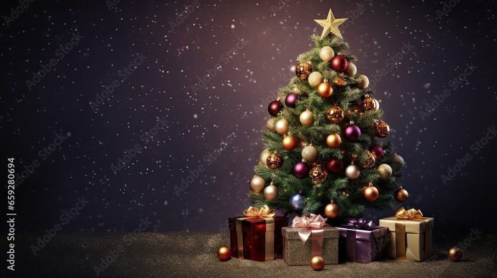 portrait Christmas tree with gift box Ai Generative