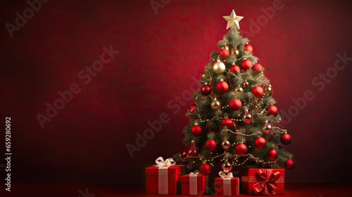 Portrait Christmas tree with gift box with sparkle background AI Generative