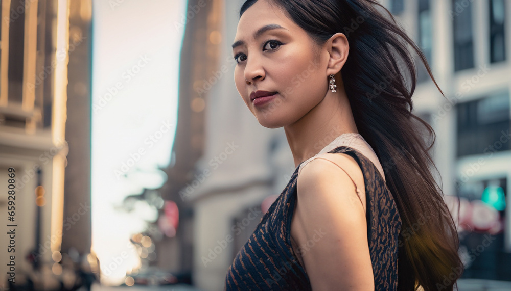 portrait of an asian woman in the street