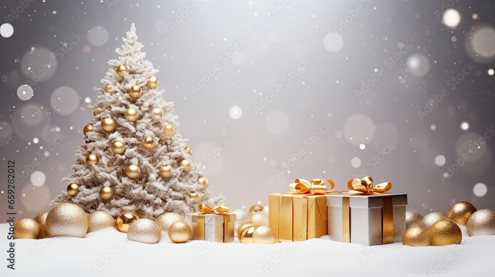 Luxury Christmas tree with gift box on the sparkle background AI Generative