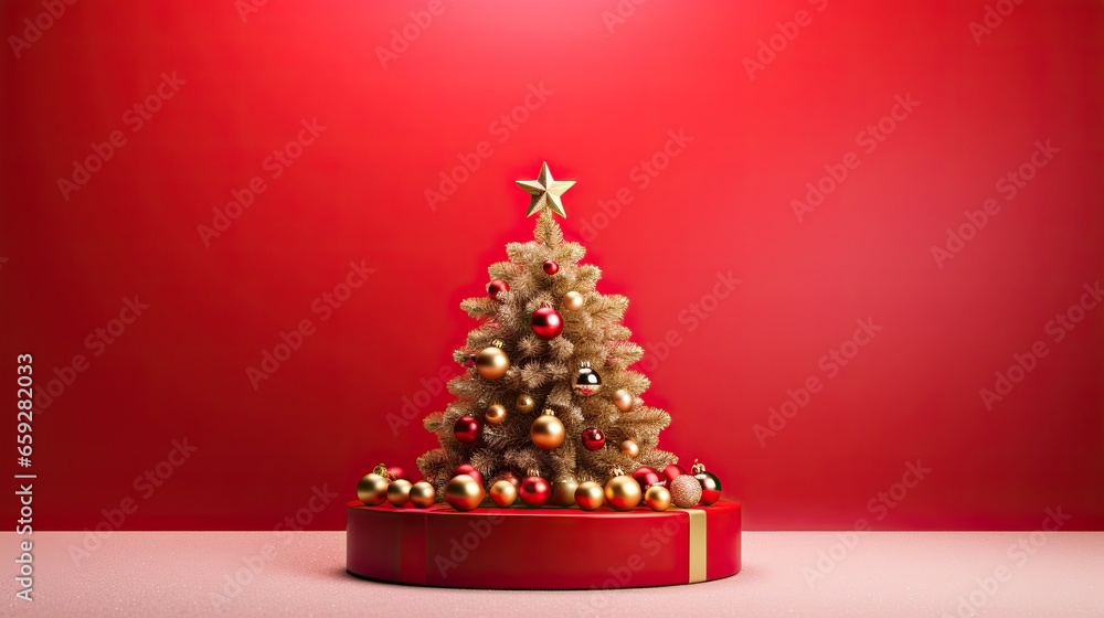 Luxurious Christmas tree with product podium mockup AI Generative