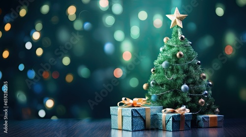 Luxury Christmas tree with gift box on the sparkle background AI Generative