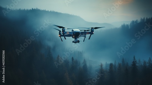A drone collects photographs of natural environments from above, demonstrating how technology may be used for environmental conservation and research. photo