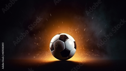 Football or Soccer with spotlight and fade-out shadow in the dark background. Copy space. Sport and game concept. 3D illustration rendering © PNG