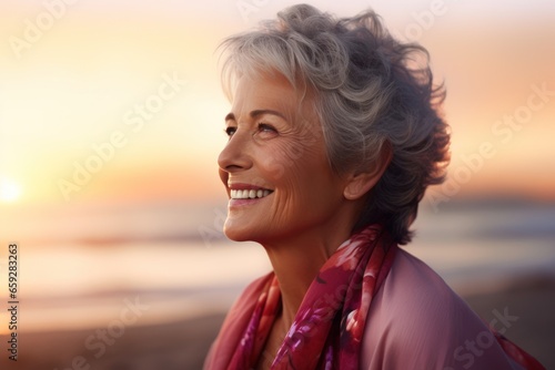 Portrait of a senior thoughtful woman. Hope and Positivity: Capture candid moments of breast cancer survivors looking hopeful and positive about their future. 