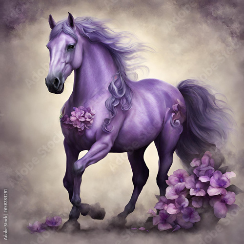 Purple Horse Portrait   Majestic Violet Equine   Fantasy Horse in Purple Hue