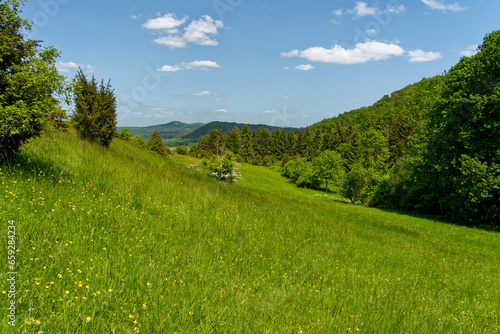   Landschaft im Naturschutzgebiet Wiesenthaler Schweiz, Bioshärenreservat Rhön, Gemeinde Wiesenthal, Wartburgkreis, Thüringen, Deutschland