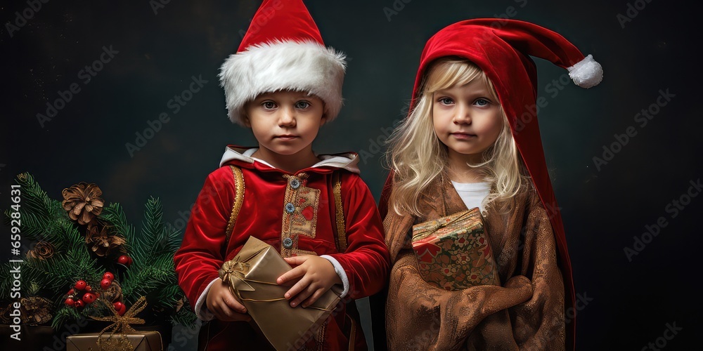 Funny Kids in Christmas costumes with AI Generated. Funny Kids in Christmas costumes with AI Generated.