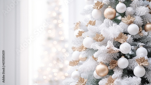 White Christmas tree decoration for the English country cottage, home decor, house in the countryside and holiday celebration