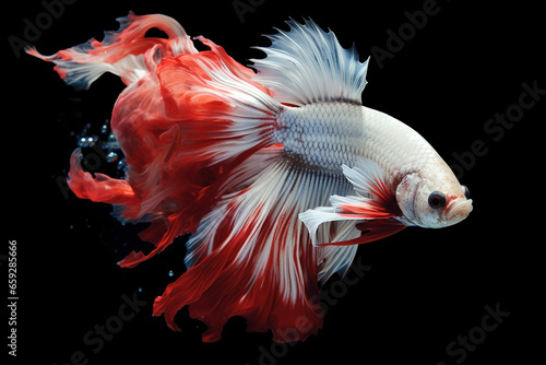 White and red Siamese Fighting Fish underwater. Beautiful photorealistic illustration