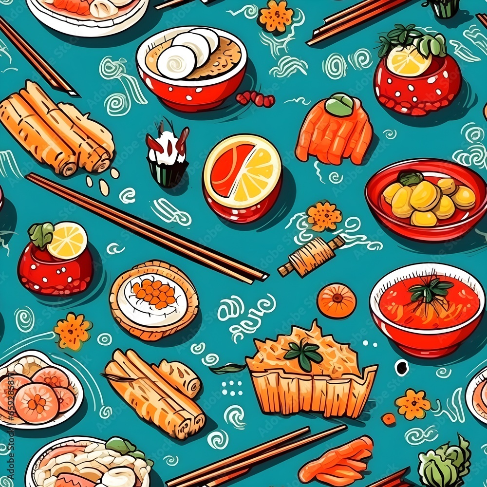 seamless background with Japanese food pattern