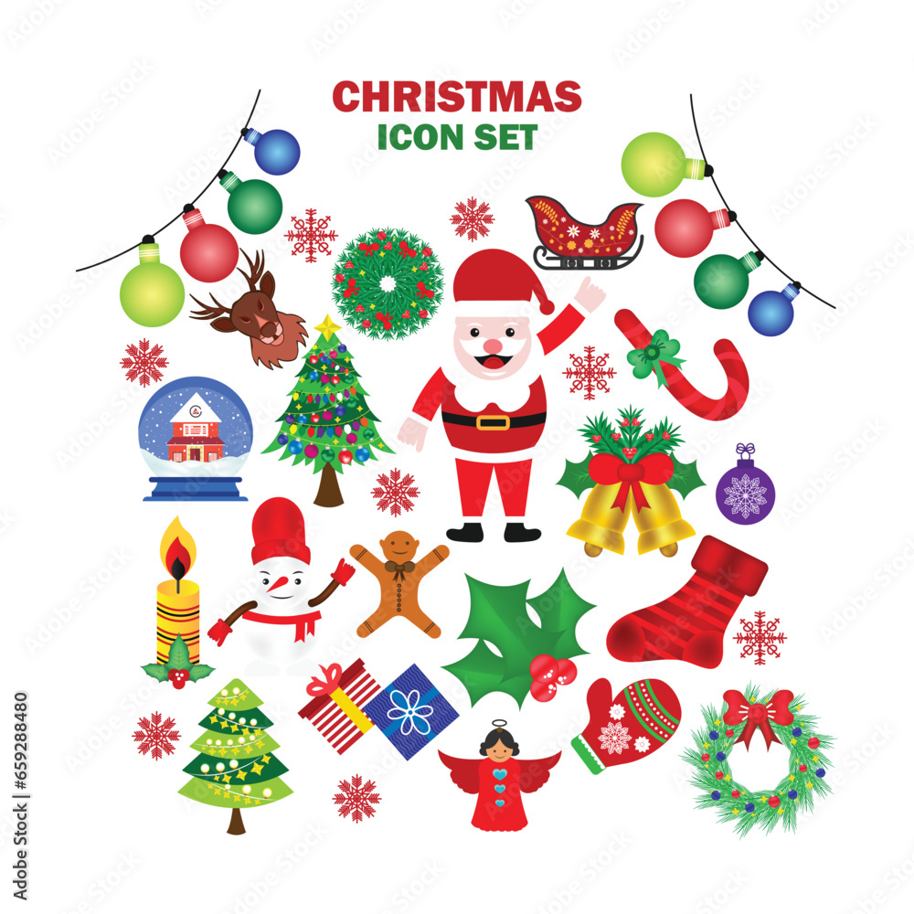 Set of Christmas elements isolated on white background Set of Christmas elements isolated on white background