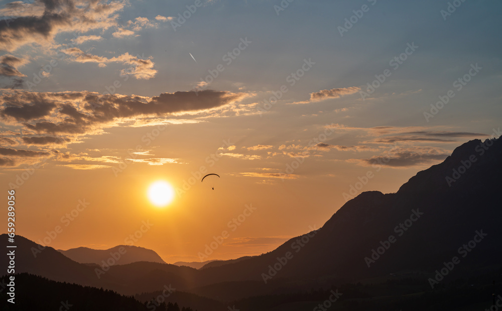 Sunset in Ellmau Austria with view on 