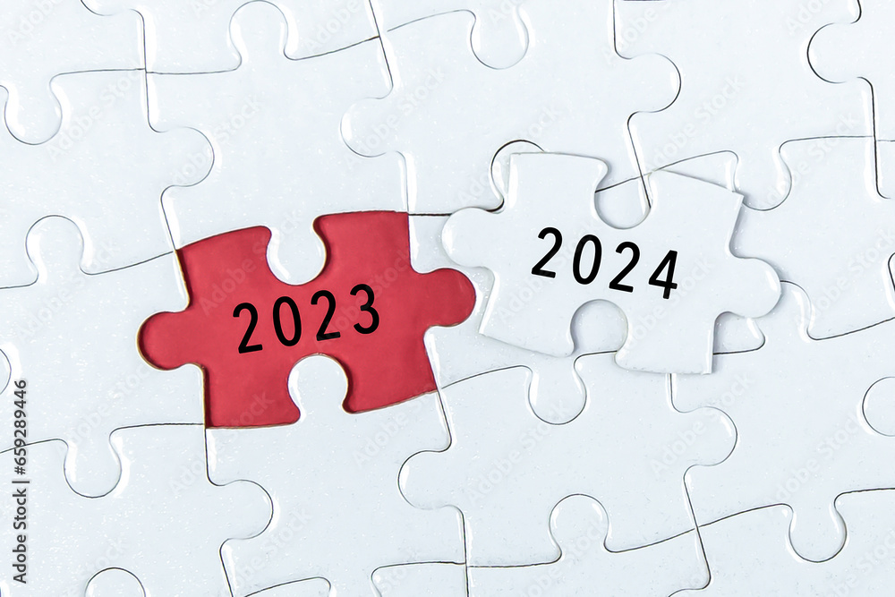 2023, 2024 on puzzle background, business concept. 2023, 2024 on puzzle background, business concept.