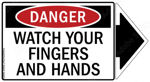 Keep hand clear warning sign and labels