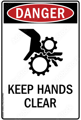 Keep hand clear warning sign and labels