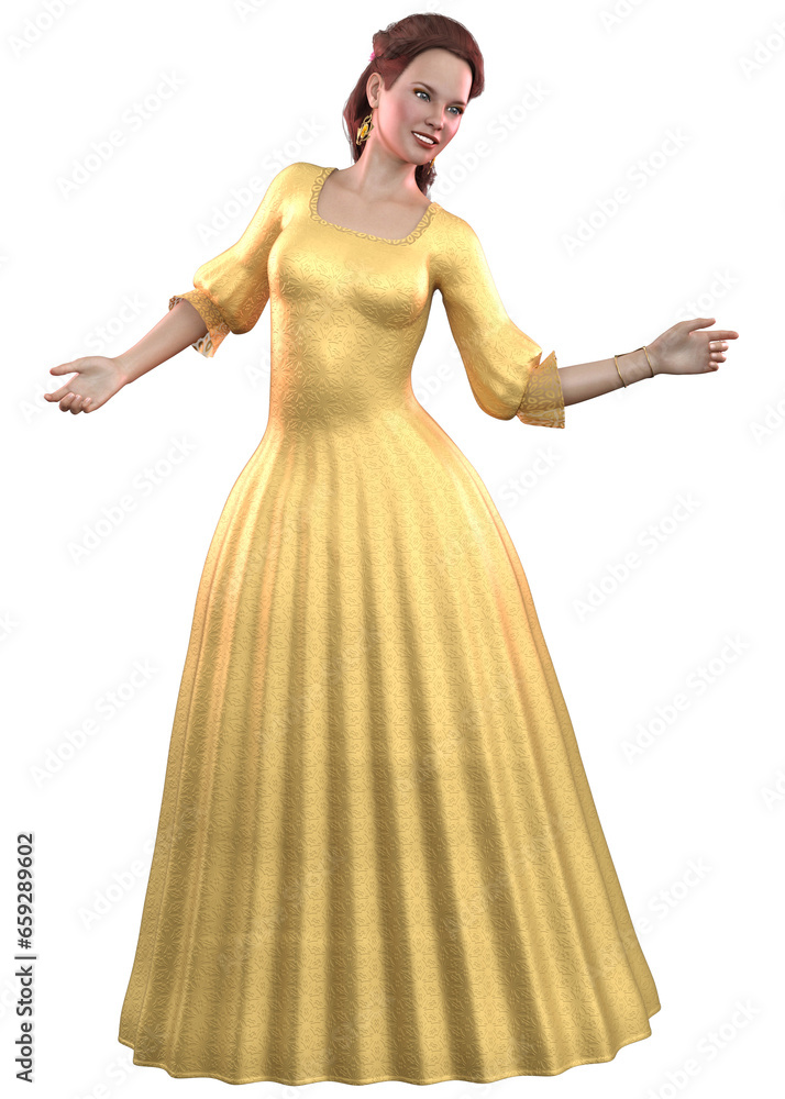 Fototapeta premium 3D Render of girl in yellow ball gown