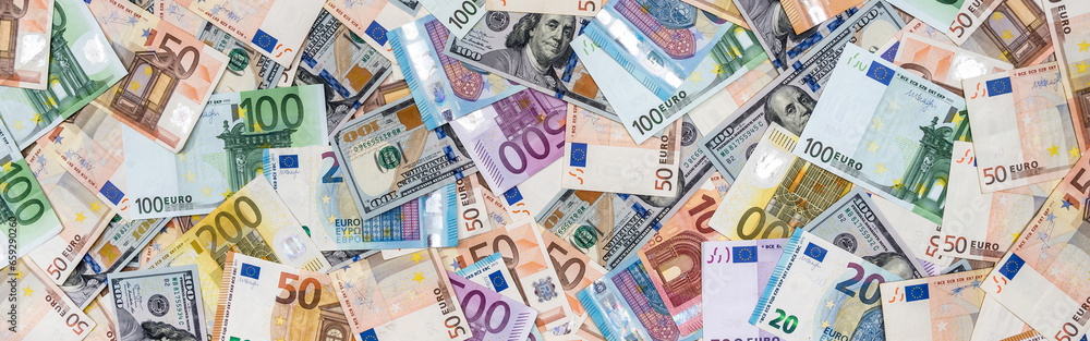 Two leading currencies - dollar and euro bills for desing Two leading currencies - dollar and euro bills for desing