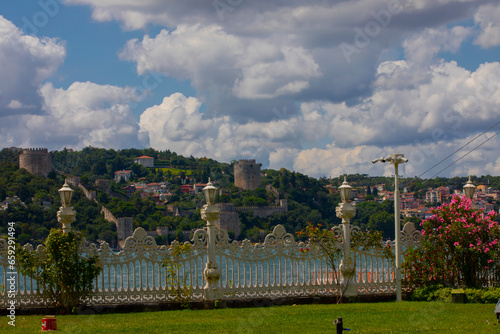 Panoramic view of Beylerbeyi Palace on a sunny day in Istanbul.