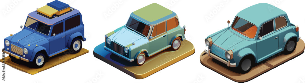 set of colorful 3d classic car cartoon style illustration set of colorful 3d classic car cartoon style illustration