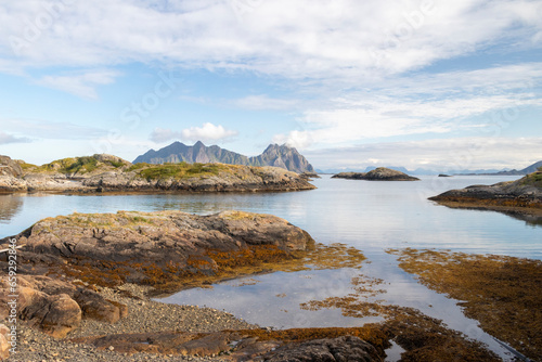 Rocky outlets on Svinoya, Svolvaer, Lofoten Islands, Norway, on a summer's day photo