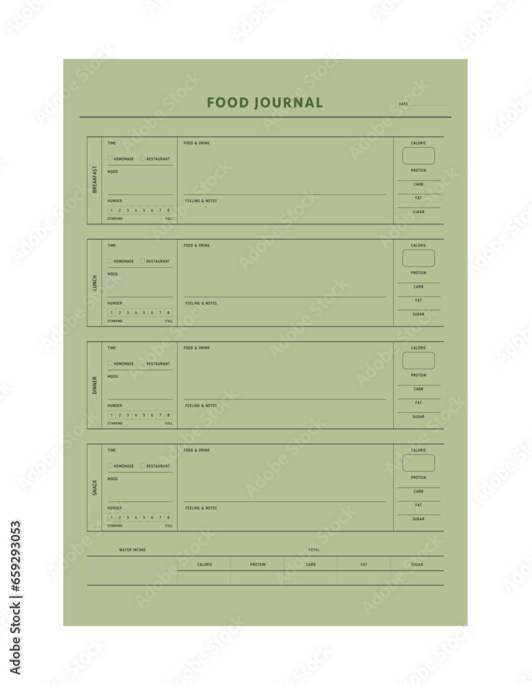 (Leaf) Food Journal planner. Minimalist planner template set. Vector illustration. (Leaf) Food Journal planner. Minimalist planner template set. Vector illustration.