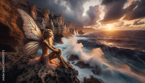 Mystical Moment: Sea Fairy's Sunset Reflection