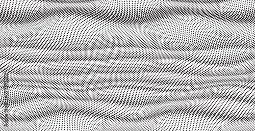 Abstract decorative half toned wavy striped background in black and white. Seamless square dot pattern. Vector illustration. 