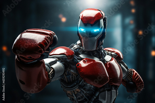 boxing fighting robot on a dark background