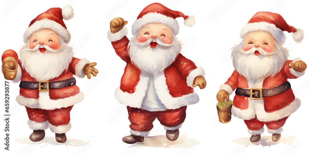 Set of watercolor cute Santa Claus isolated on white background Set of watercolor cute Santa Claus isolated on white background