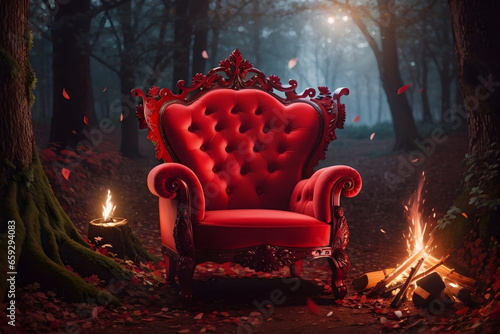 Very Beautiful Royel Red Velvet Chair, chair, furniture, campfires, bonfire, Ai Generated Image photo