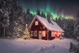 Christmas in the forest with the northern lights