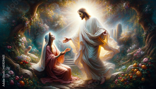 Canvas Print The Dawn of Hope: Mary Magdalene's Encounter with the Risen Christ