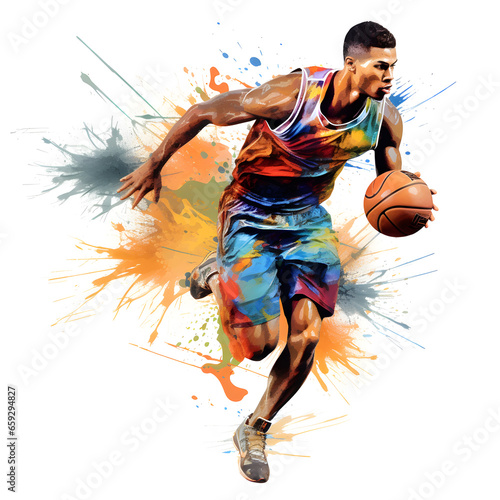 basketball player with ball, watercolor