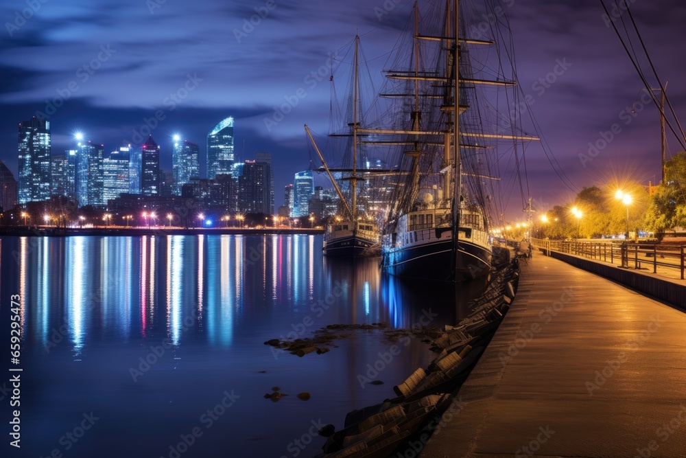 Night view of the waterfront of the city of Astana, Kazakhstan,Buenos Aires, Puerto Madero at Night, AI Generated