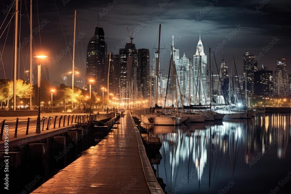 Dubai Marina at night in Dubai, UAE. Dubai was the fastest developing city in the world between 2002 and 2008, Buenos Aires, Puerto Madero at Night, AI Generated