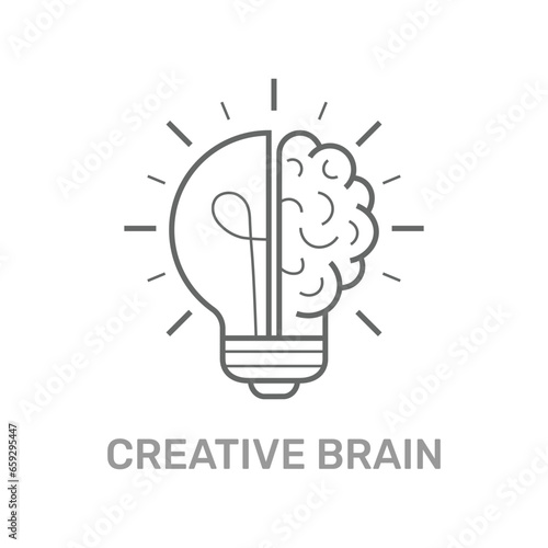 Creative brain flat line icon. Brain and lightbulb vector illustration. Thin sign of innovation, solution, education logo. Editable Stroke. EPS 10