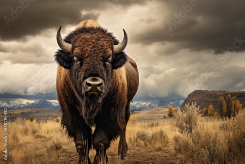 Bison in Yellowstone National Park, Wyoming, United States of America, buffalo in the wild, AI Generated photo