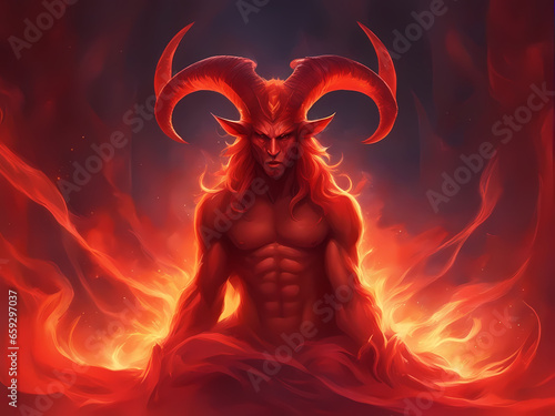 Devil with horns glowing in flames.