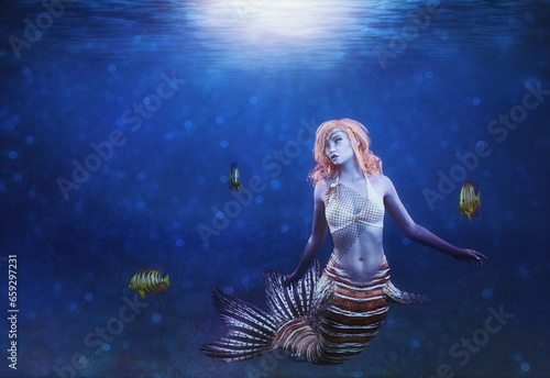 фотографія 3D Underwater coral reef and mermaid