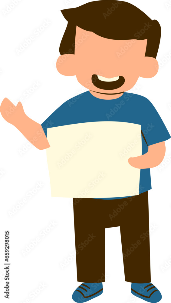 A boy with blank paper doing presentation 