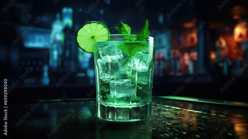 Cucumber cocktail with ice at a restaurant or pub Fresh tonic with lime mint gin and cucumber Alcoholic cooler at a nightclub Cucumber cocktail with ice at a restaurant or pub Fresh tonic with lime mint gin and cucumber Alcoholic cooler at a nightclub
